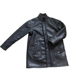 Sergio Benini Men's Jacket 2XLT Black Faux Leather Fur Zip Snap Outdoor Winter